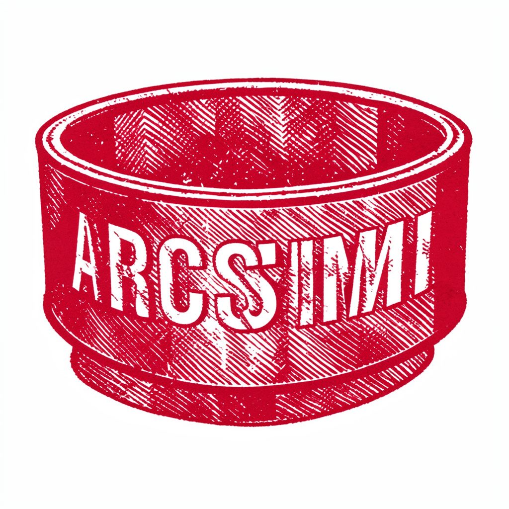 Carved linocut relief print of an EMS muscle-stimulation fitness belt, bold red and cream tones, active mood